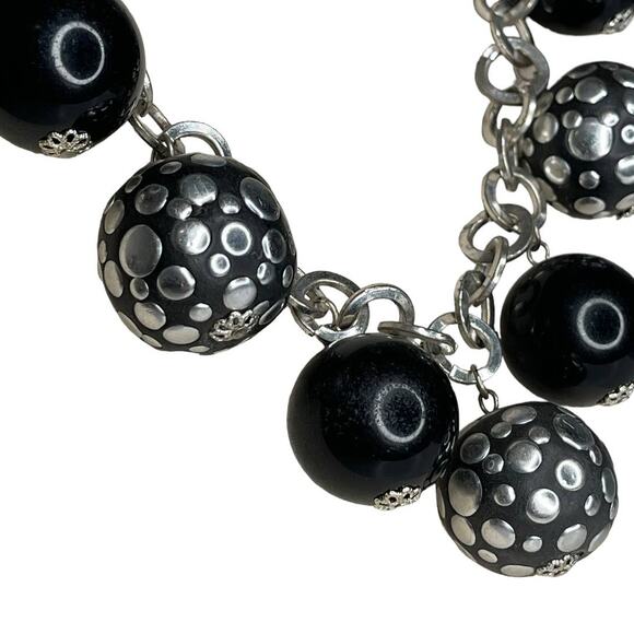 Silver And Black Choker Dangle Necklace Chunky Statement Necklace - Picture 7 of 10